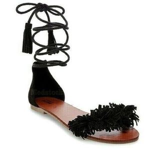 NWOT Mossimo Supply Co.Tie Up Fringe Black Sandals